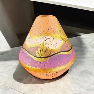 Vintage Native American Hand Painted Small Bud Vase Vessel Decorative Ceramic